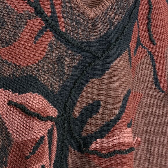Vtg Campus Casuals Women's V-neck Knit Sweater Sz Medium Leaf Pattern Textured - Picture 7 of 8